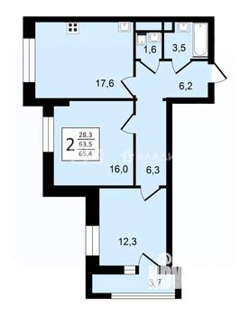 2-к квартира, строящийся дом, 65м2, 7/24 этаж