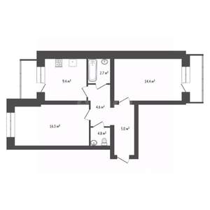 2-к квартира, вторичка, 55м2, 9/9 этаж