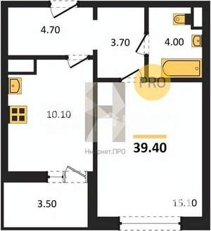1-к квартира, строящийся дом, 39м2, 2/18 этаж