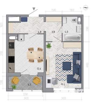 1-к квартира, вторичка, 42м2, 12/18 этаж