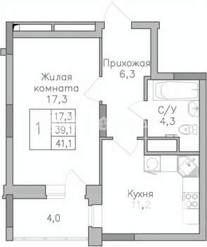 1-к квартира, строящийся дом, 42м2, 2/25 этаж