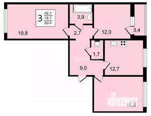 3-к квартира, вторичка, 80м2, 15/21 этаж