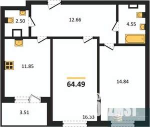 2-к квартира, вторичка, 65м2, 2/18 этаж