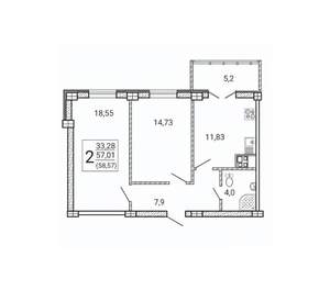 2-к квартира, вторичка, 59м2, 10/15 этаж