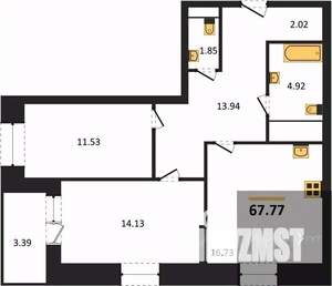 2-к квартира, вторичка, 68м2, 6/25 этаж