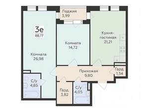 3-к квартира, вторичка, 89м2, 13/24 этаж
