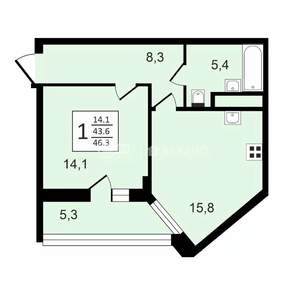 1-к квартира, строящийся дом, 46м2, 10/24 этаж