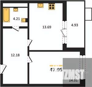 1-к квартира, вторичка, 47м2, 11/21 этаж