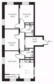 3-к квартира, вторичка, 97м2, 7/14 этаж