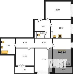 4-к квартира, вторичка, 107м2, 1/17 этаж