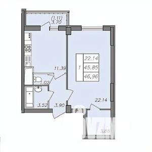 1-к квартира, вторичка, 46м2, 9/13 этаж