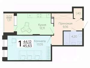 1-к квартира, вторичка, 46м2, 5/21 этаж