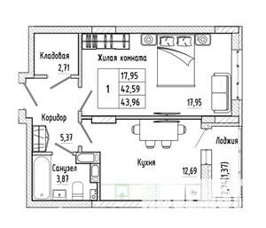 1-к квартира, строящийся дом, 44м2, 1/17 этаж