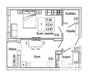1-к квартира, строящийся дом, 44м2, 8/17 этаж