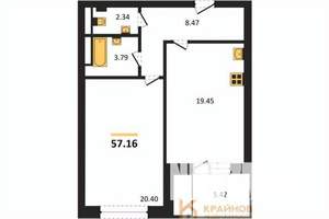 1-к квартира, вторичка, 57м2, 3/9 этаж