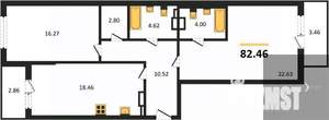 2-к квартира, вторичка, 90м2, 8/22 этаж