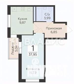 1-к квартира, сданный дом, 37м2, 2/18 этаж