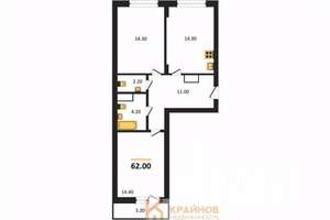 2-к квартира, вторичка, 62м2, 2/13 этаж
