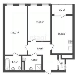 2-к квартира, вторичка, 73м2, 14/17 этаж