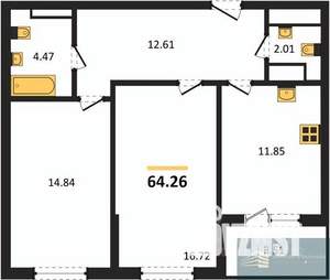 2-к квартира, вторичка, 64м2, 15/18 этаж