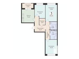 3-к квартира, строящийся дом, 94м2, 6/10 этаж