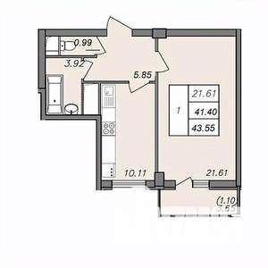 1-к квартира, вторичка, 42м2, 11/13 этаж