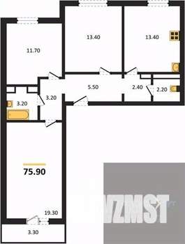 3-к квартира, вторичка, 76м2, 3/17 этаж