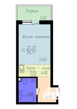 Студия квартира, строящийся дом, 30м2, 2/16 этаж