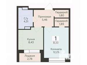 1-к квартира, вторичка, 36м2, 2/12 этаж