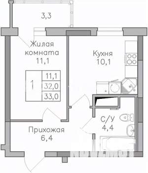 1-к квартира, строящийся дом, 33м2, 13/25 этаж