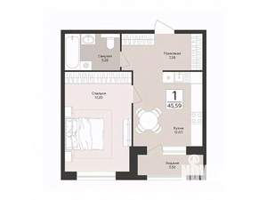 1-к квартира, строящийся дом, 46м2, 1/8 этаж