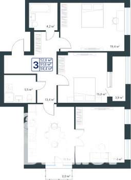 3-к квартира, строящийся дом, 94м2, 20/25 этаж