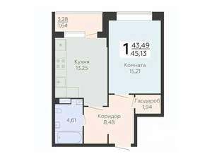 1-к квартира, вторичка, 45м2, 15/24 этаж