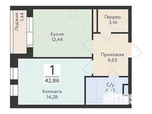 1-к квартира, вторичка, 43м2, 2/12 этаж
