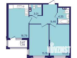 2-к квартира, вторичка, 66м2, 4/18 этаж