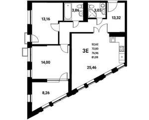 3-к квартира, строящийся дом, 77м2, 16/21 этаж