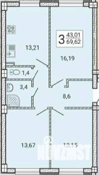 3-к квартира, вторичка, 70м2, 1/15 этаж