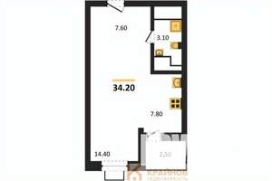 Студия квартира, вторичка, 34м2, 9/15 этаж