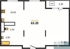 1-к квартира, вторичка, 63м2, 21/21 этаж