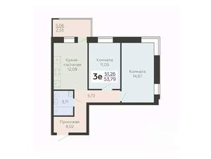 3-к квартира, вторичка, 54м2, 17/19 этаж