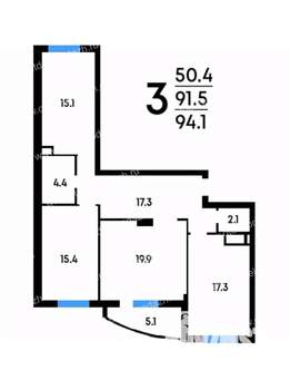 3-к квартира, строящийся дом, 94м2, 3/17 этаж