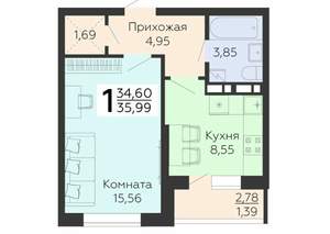 1-к квартира, вторичка, 36м2, 14/16 этаж