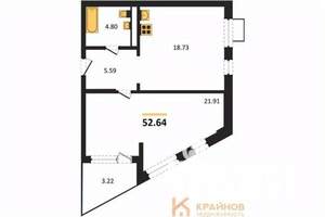 1-к квартира, вторичка, 53м2, 8/21 этаж