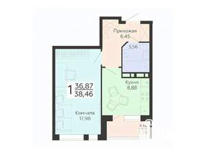 1-к квартира, вторичка, 38м2, 14/18 этаж