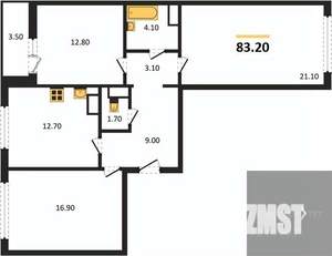 3-к квартира, вторичка, 83м2, 3/20 этаж