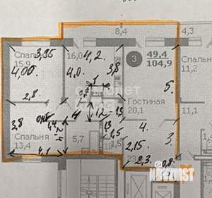 3-к квартира, вторичка, 105м2, 4/17 этаж
