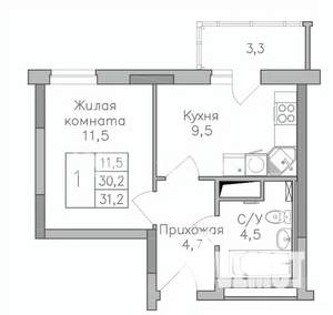 1-к квартира, строящийся дом, 31м2, 6/25 этаж