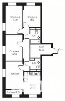 3-к квартира, строящийся дом, 97м2, 7/14 этаж