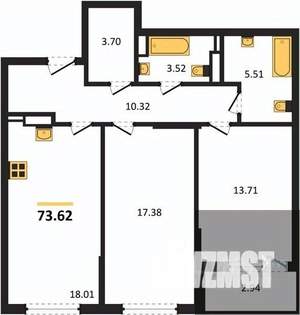 2-к квартира, вторичка, 74м2, 6/22 этаж