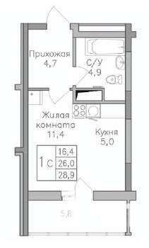 Студия квартира, вторичка, 29м2, 15/25 этаж